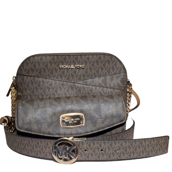 Michael Kors MD Brown Crossbody w/ Two Toned Leather Belt & JetSet Wallet - Picture 2 of 16